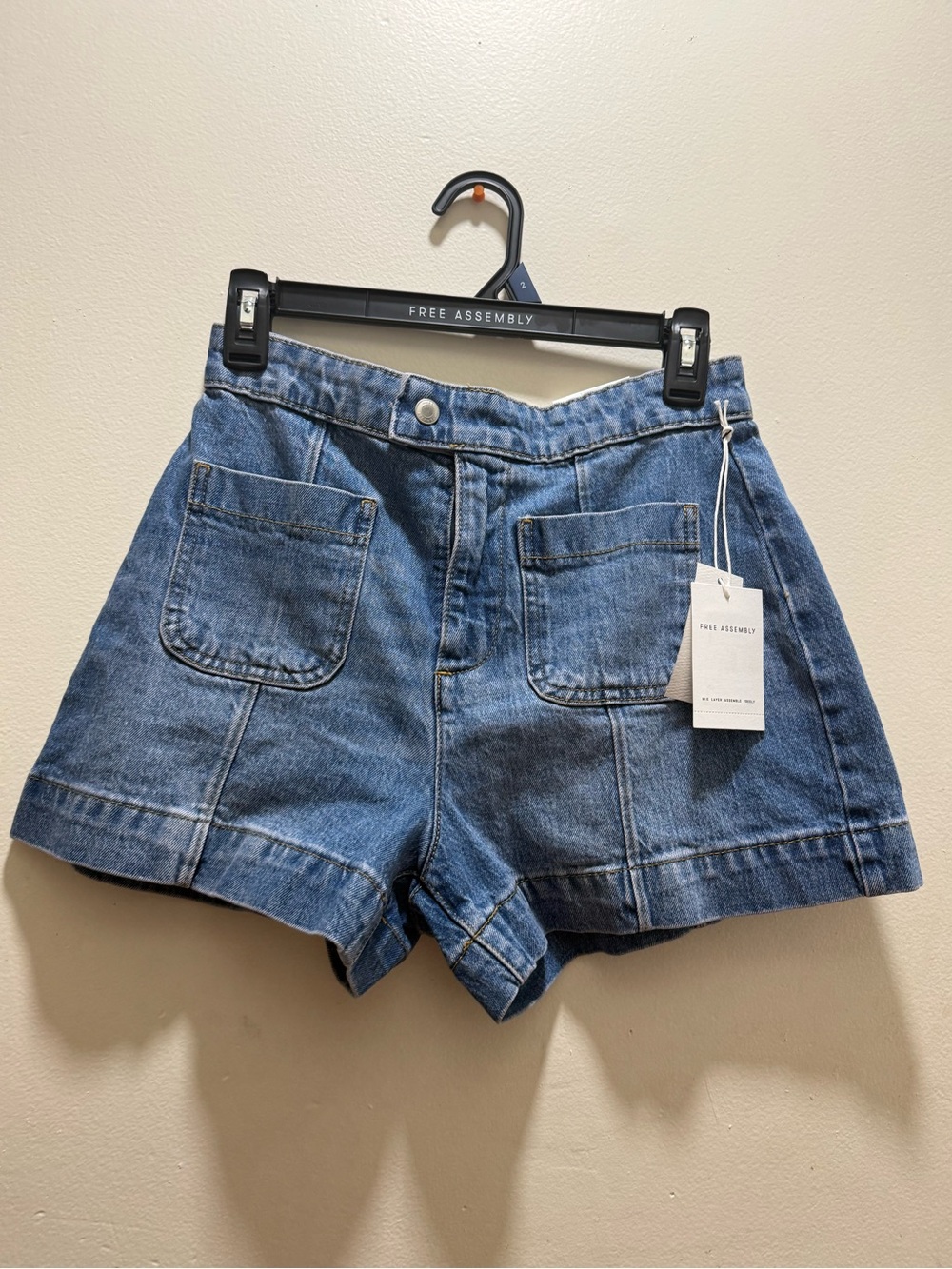 Free Assembly Blue High-Rise Patch Pocket Denim Shorts